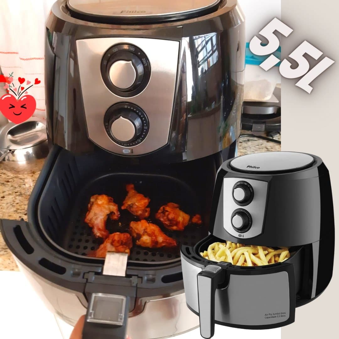 Fritadeira Sem Óleo Air Fryer Philco Jumbo Inox PFR06PI 5,5 Litros