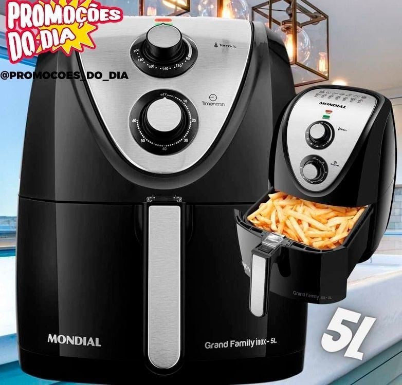 Fritadeira Sem Óleo Air Fryer 5L, Mondial, Preto/Inox, 1900W, 110V