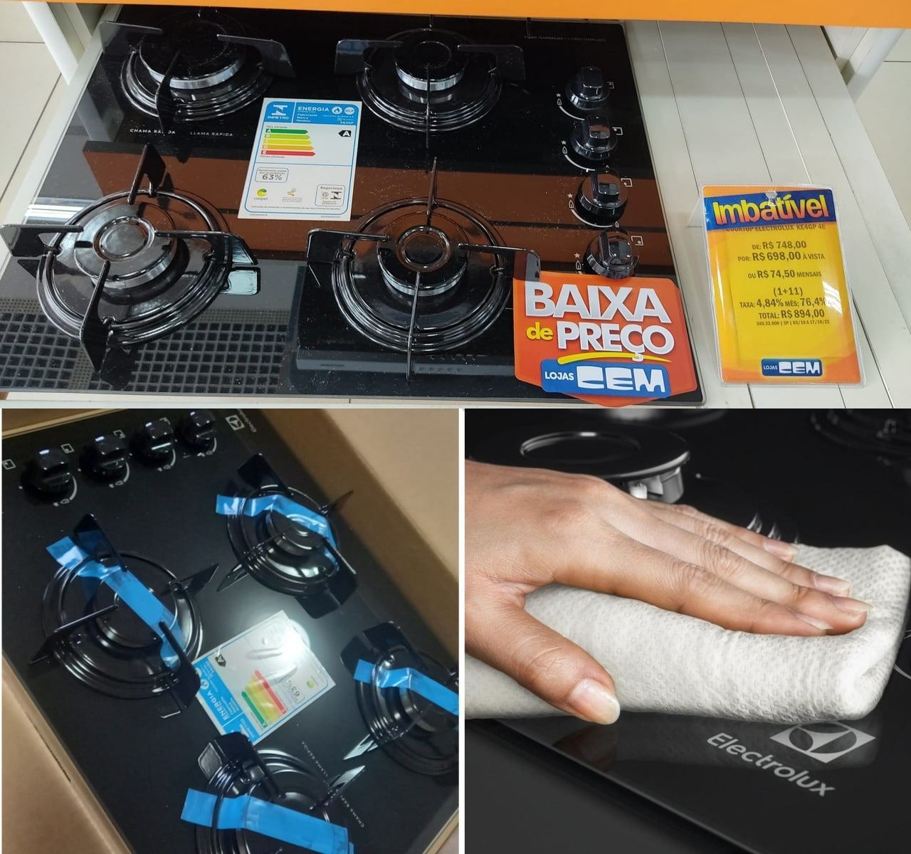 Cooktop 4 Bocas Electrolux a Gás GLP Preto KE4GP Promoções do Dia